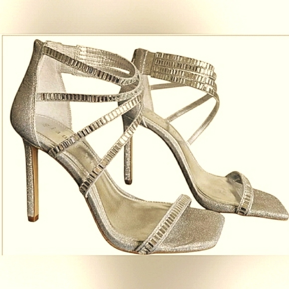 Gold Rinestone 11 Sparkling Baddie Stiletto Holiday Sandals New - Picture 4 of 5